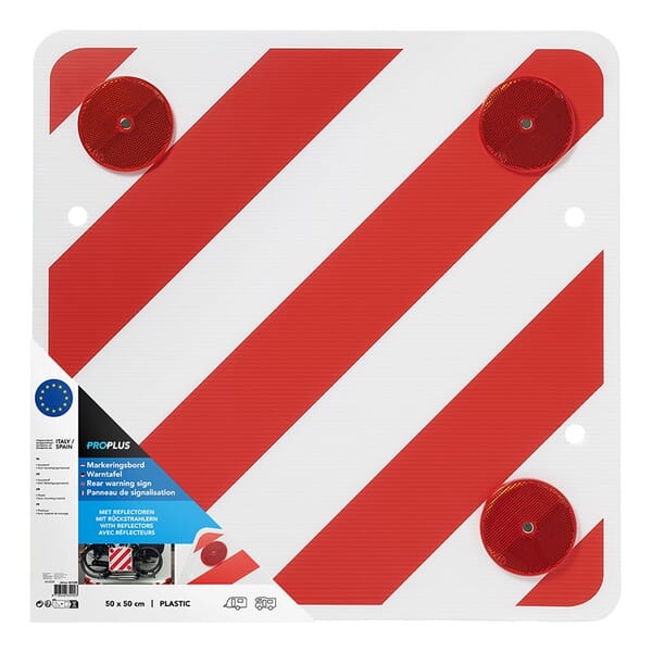 PLASTIC REAR WARNING SIGN WITH REFLECTORS - 50X50CM