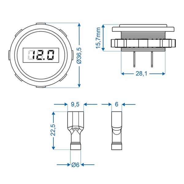 FLUSH MOUNT DIGITAL VOLTMETER 6-30V
