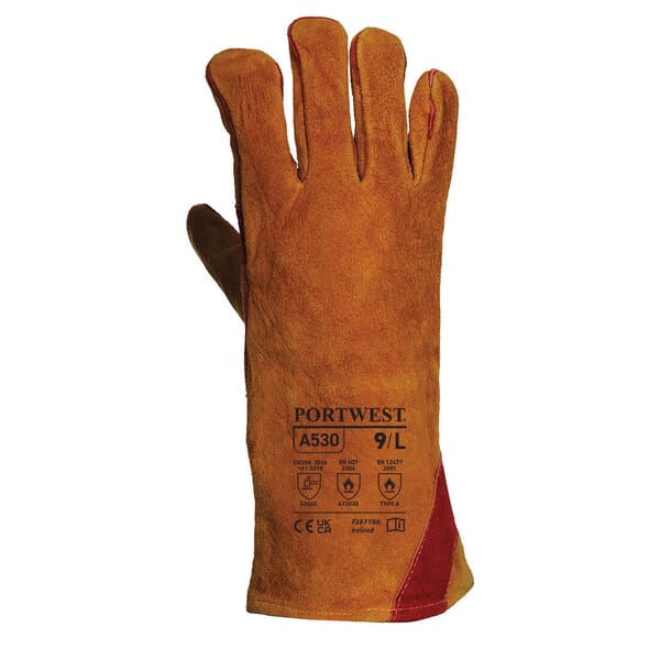 A530 - PORTWEST Welders Gloves 330 Split Leather Reinforced Palm Gauntlet