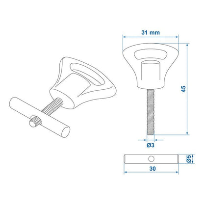AWNING RAIL STOPPER WITH PLASTIC BUTTON - 5-6MM - 2PIECE SET