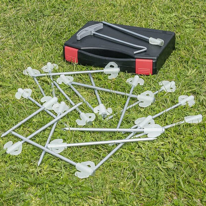 TENT PEGS - 20CM - SCREWABLE - METAL WITH PLASTIC HOOK & SCREWHEAD - SET OF 20 PIECES IN CASE