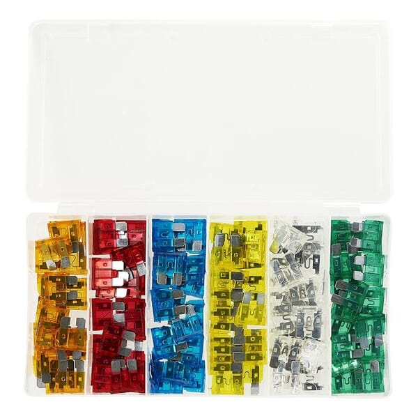 ASSORTED BLADE FUSES - 120 PIECES IN PLASTIC BOX