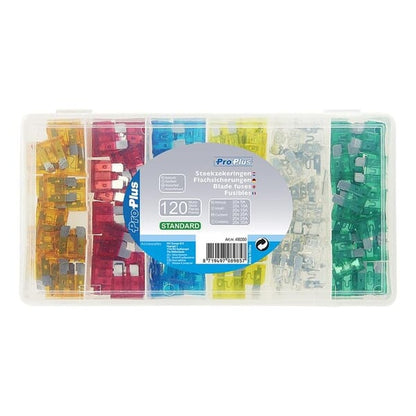 ASSORTED BLADE FUSES - 120 PIECES IN PLASTIC BOX