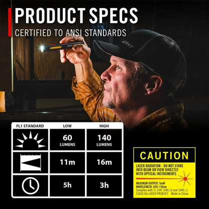 COAST PM50R RECHARGABLE WORKLIGHT - WHITE RED AND LASER LIGHTING - DUST AND WATER RESISTANT (IP54)