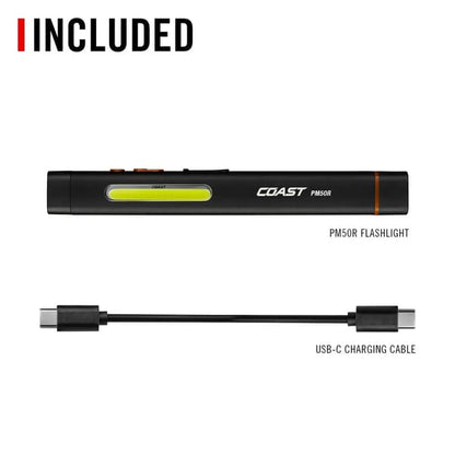 COAST PM50R RECHARGABLE WORKLIGHT - WHITE RED AND LASER LIGHTING - DUST AND WATER RESISTANT (IP54)
