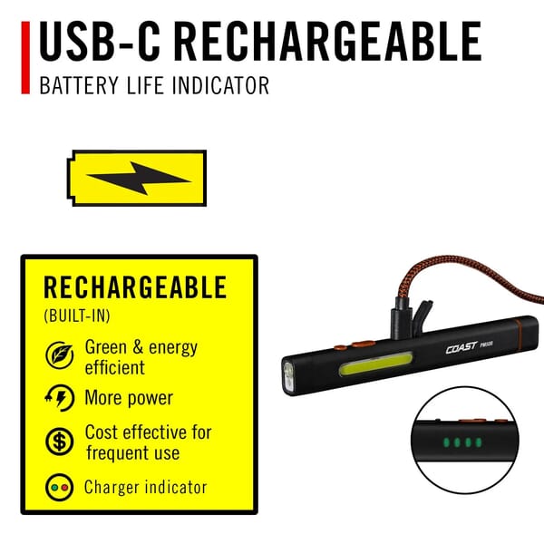 COAST PM50R RECHARGABLE WORKLIGHT - WHITE RED AND LASER LIGHTING - DUST AND WATER RESISTANT (IP54)
