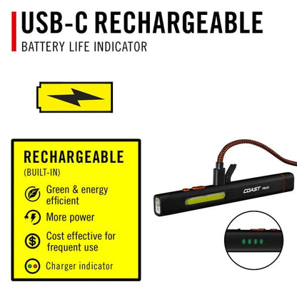 COAST PM50R RECHARGABLE WORKLIGHT - WHITE RED AND LASER LIGHTING - DUST AND WATER RESISTANT (IP54)