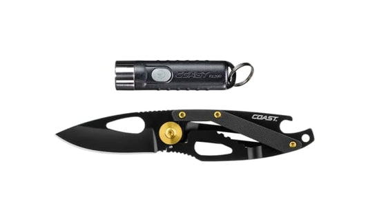 COAST KL20R RECHARGABLE TORCH 380 LUMENS + FX200 KNIFE COMBO PACK