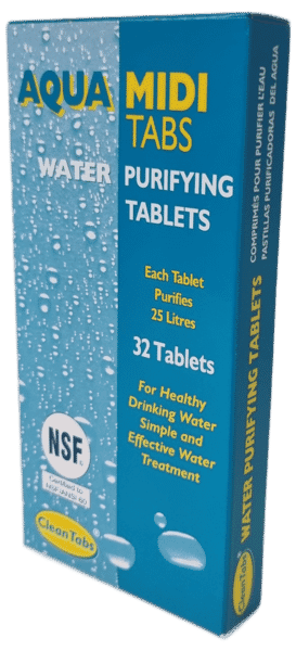 CLEAN TABS AQUA MIDI TABS - WATER PURIFYING TABLETS - BOX OF 32 TABLETS