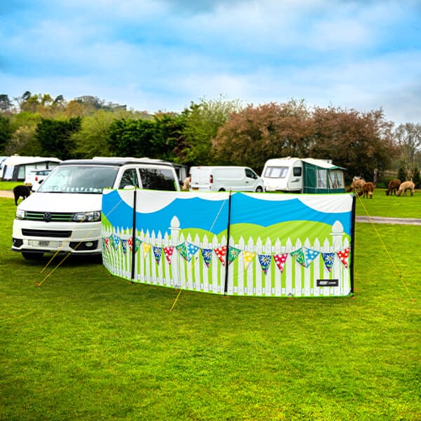 "SUMMER DAYS" 3-PANEL WINDBREAK - STEEL POLES & PEGS - 500X140CM