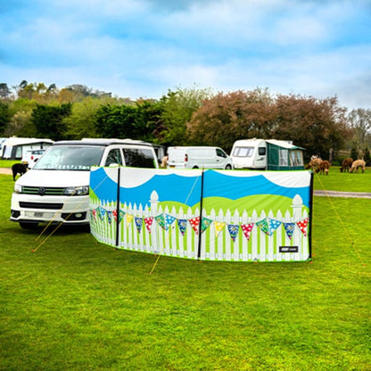 "SUMMER DAYS" 3-PANEL WINDBREAK - STEEL POLES & PEGS - 500X140CM