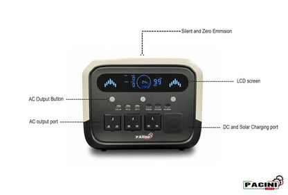 Pacini Portable Power Station Capacity 1024Wh, 3 outlets, 1200W