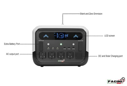 Pacini Portable Power Station Capacity 2048Wh, 4 outlets,2400W
