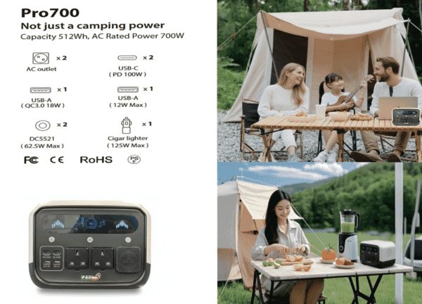 Pacini Portable Power Station Capacity 512Wh, 2 outlets,700W