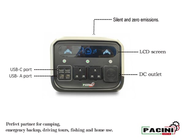 Pacini Portable Power Station Capacity 512Wh, 2 outlets,700W