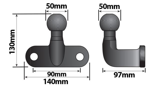 Tow Ball High Reach 50mm Black (EU Approved)