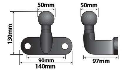 Tow Ball High Reach 50mm Black (EU Approved)