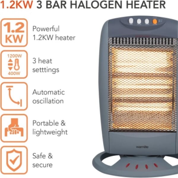 StayWarm 1200w 3 Bar Compact Halogen Heater
